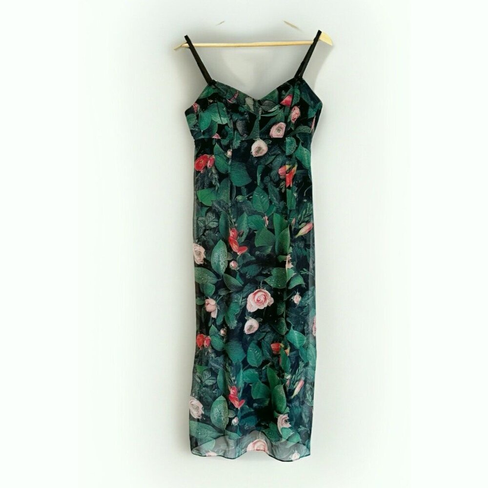 Karen Millen Women’s Floral Y2K Midi Slip Dress 12 Summer Resort Whimsigoth